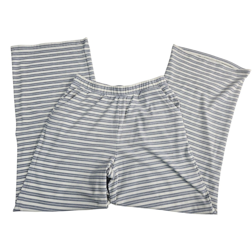 Paper Crane Blue White Striped Ribbed Wide Leg Lounge Pants Large